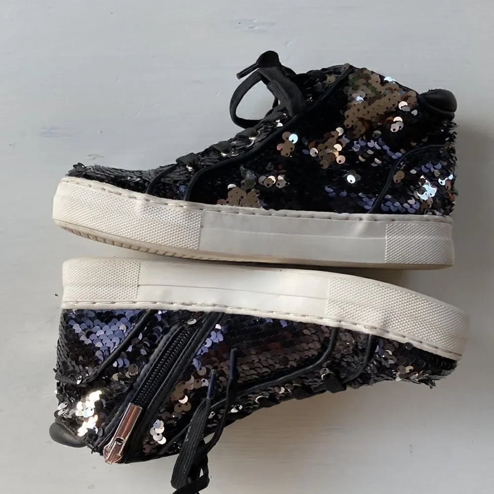 Kidpik Black Sequin Hightop Sneakers Size 3
